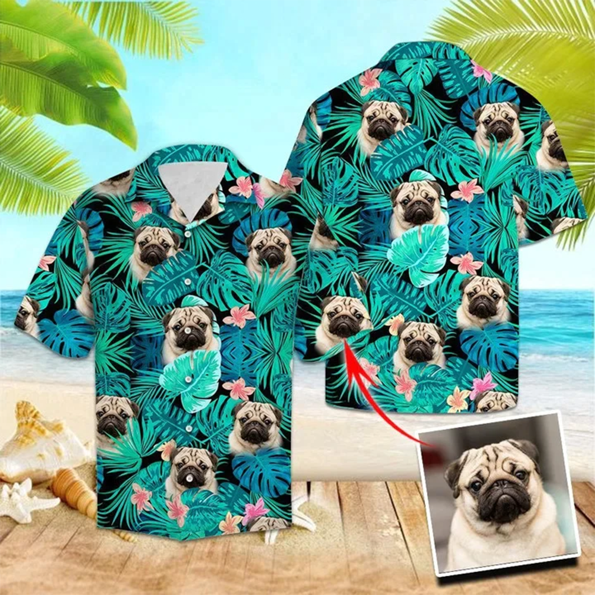 Personalized Hawaiian Shirts, Custom Photo Hawaiian Shirt, Custom Photo Dog Face Hide In Tropical Jungle Pattern Hawaiian Shirt