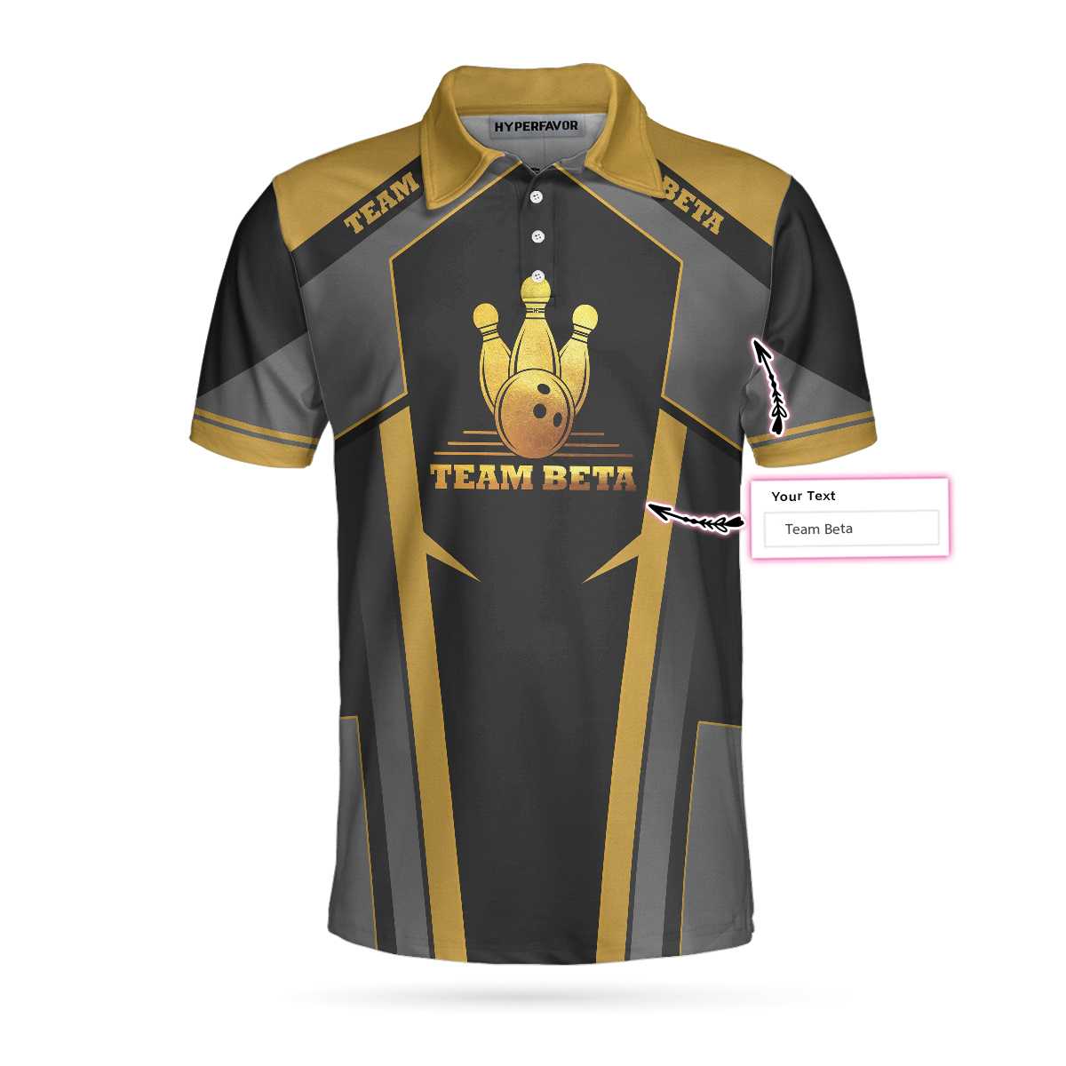 Custom Team Name Golden Bowling Custom Polo Shirt, Personalized Bowling Shirt With Name, Custom Bowling Gift