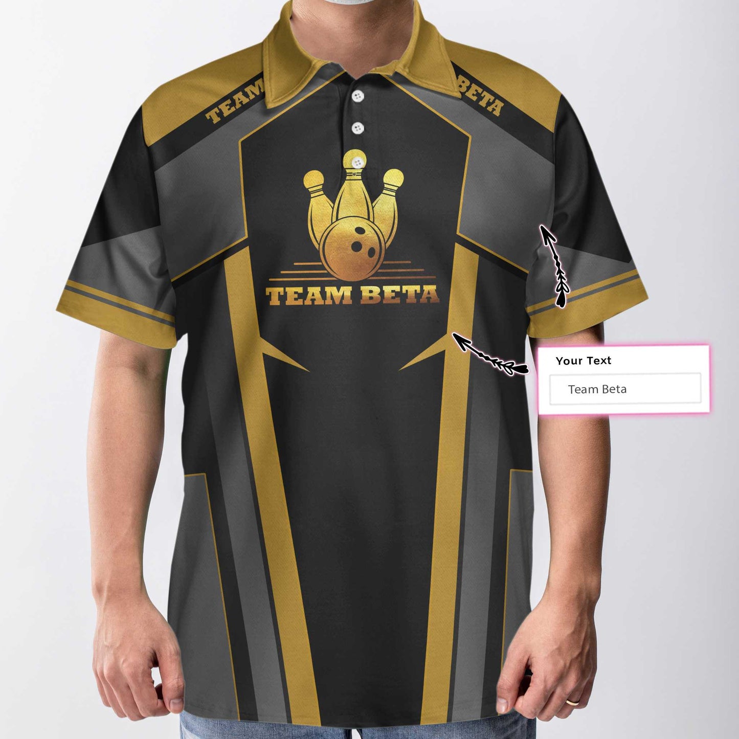 Custom Team Name Golden Bowling Custom Polo Shirt, Personalized Bowling Shirt With Name, Custom Bowling Gift