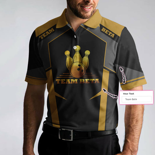 Custom Team Name Golden Bowling Custom Polo Shirt, Personalized Bowling Shirt With Name, Custom Bowling Gift