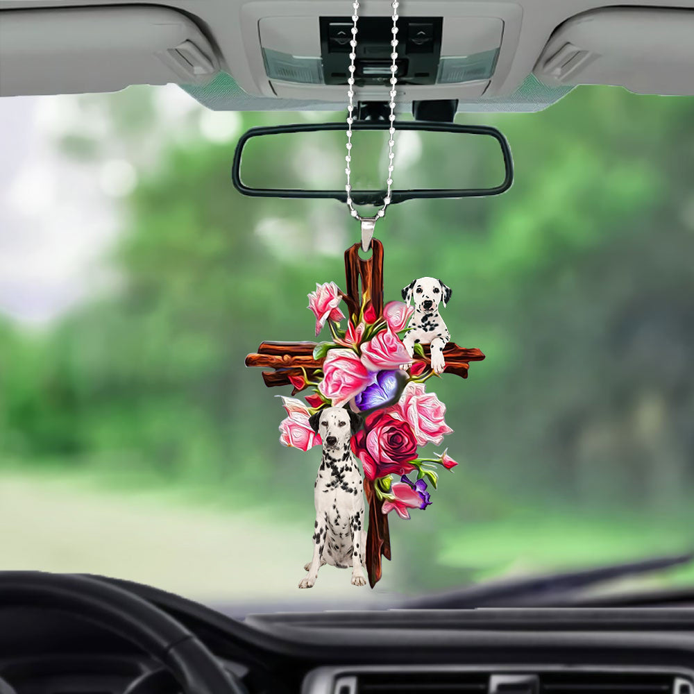 Dalmatian Roses and Jesus Hanging Ornament - Dog Car Hanging Ornament - Gift For Dog Mom, Dog Lover, Dog Owner
