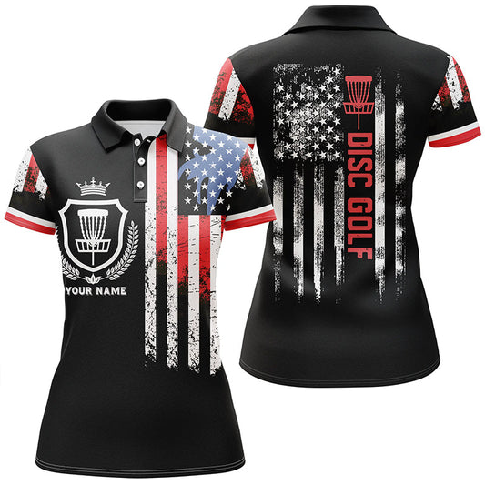 Disc Golf Basket American Flag Patriotic Women Polo Shirts Custom Disc Golf Shirt For Women, Perfect Gift For Women
