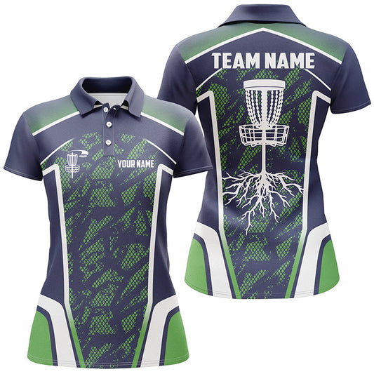 Disc Golf Hole Blue Green Camo Women Polo Shirts Custom Name And Team Name Disc Golf Shirts For Women, Best Gift For Women