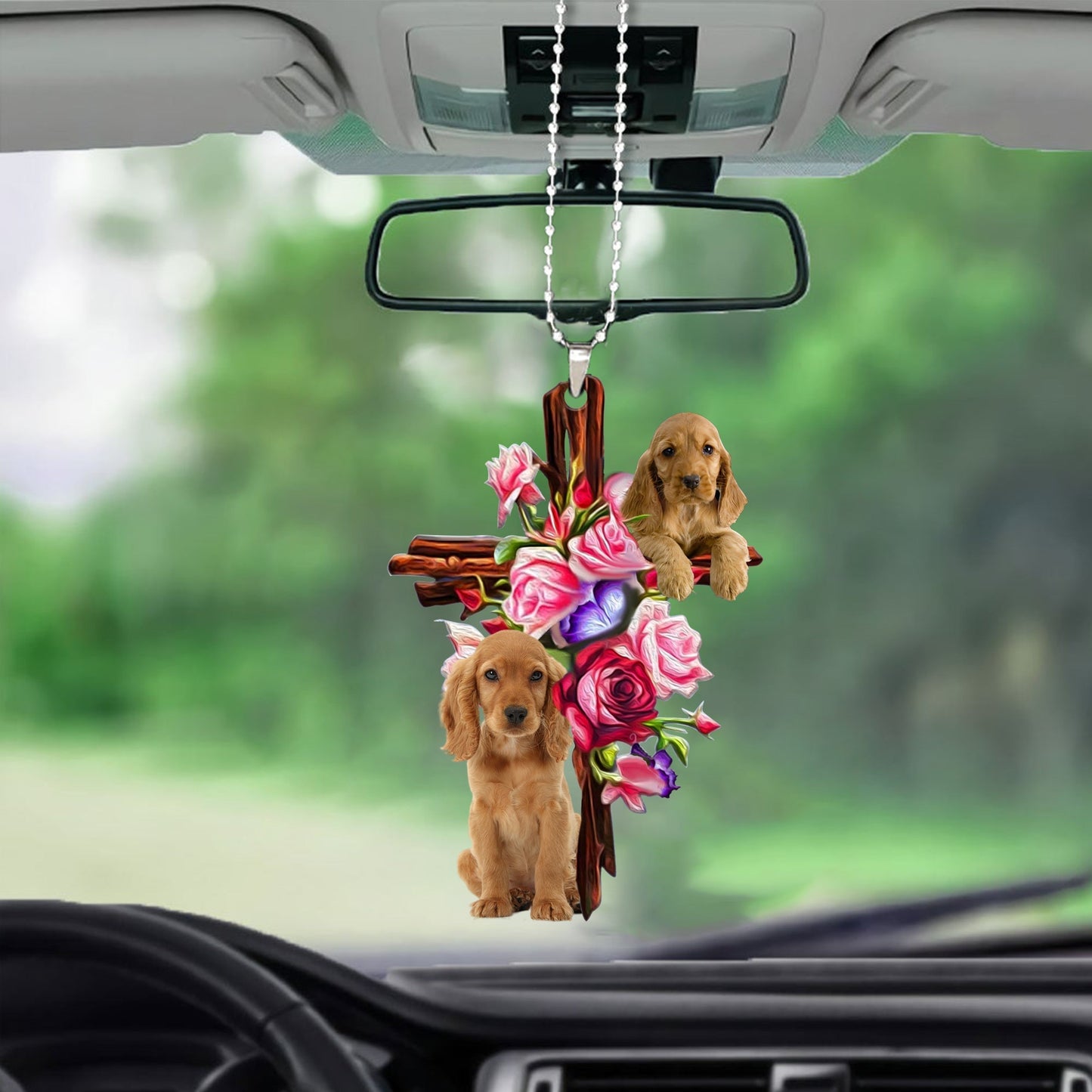English Cocker Spaniel Roses and Jesus Car Interior Hanging Ornament - Dog Car Hanging Ornament - Gift For Dog Mom, Dog Lover, Dog Owner