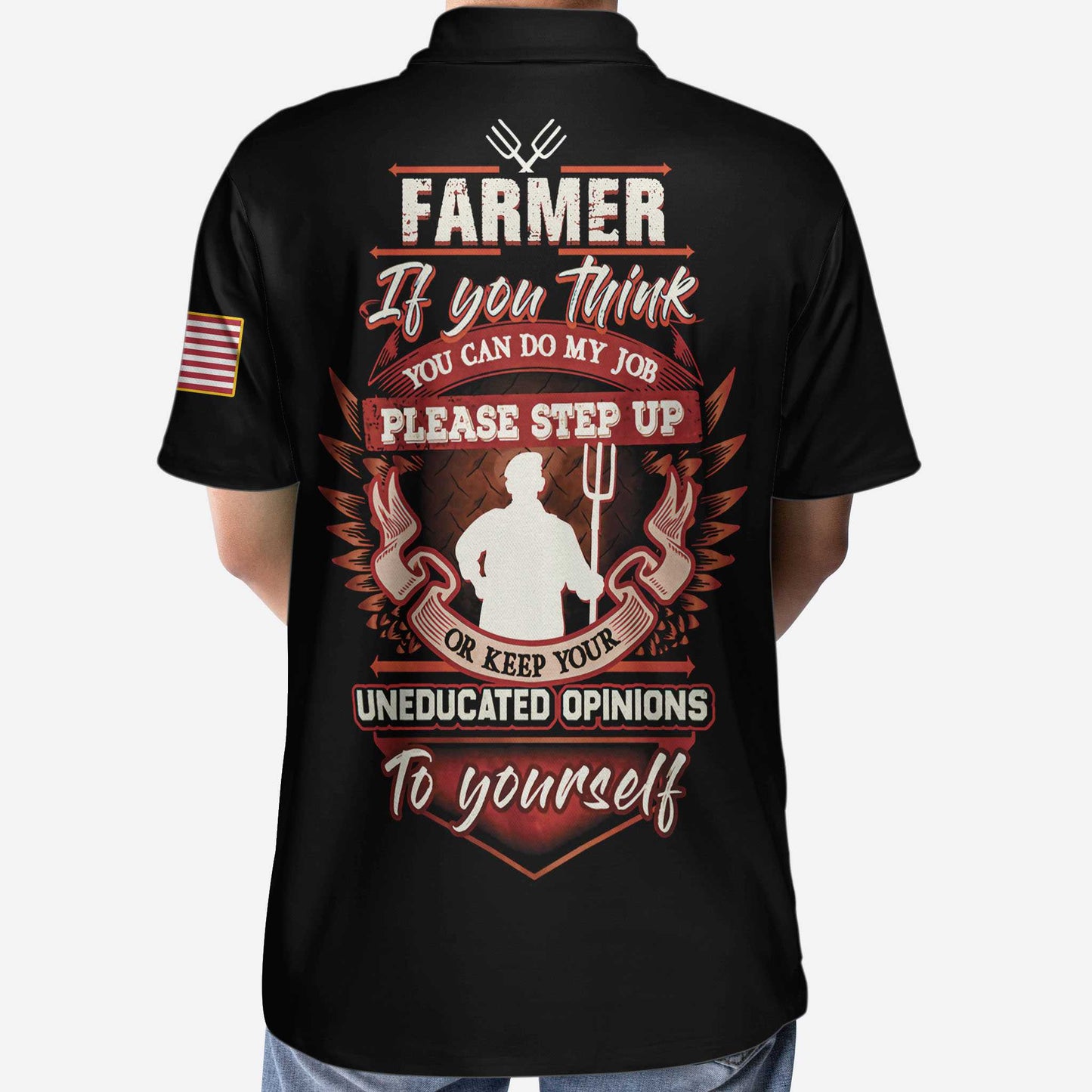 Farmer Proud Skull Men Polo Shirt, American Flag Farmer If You Think You Can Do My Job Shirt For Men