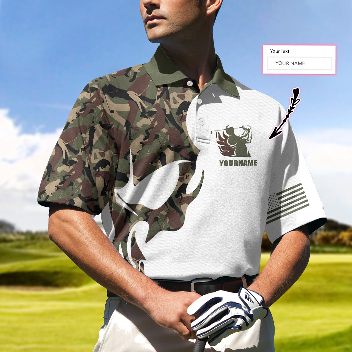 Personalized Camouflage Veteran Men Polo Shirt, Fire In The Hole Veteran Custom Shirt For Veteran Golfers, Customized Golf Gift For Patriot