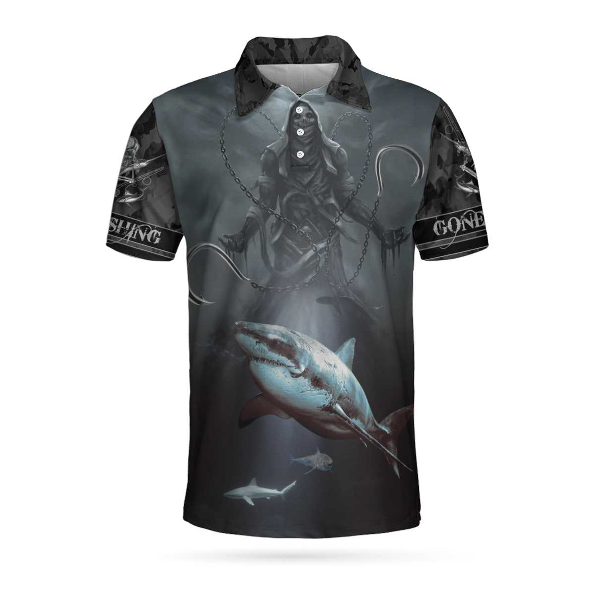 Gone Fishing Reaper Men Polo Shirt, Fishing Because Murder Is Wrong Polo Shirt, Crazy Fishing Shirt For Men, Gift For Fishing