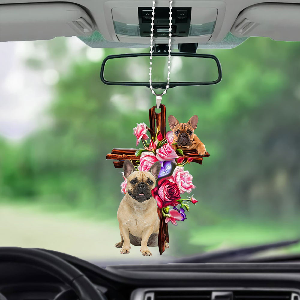 French Bulldog Roses and Jesus Ornament - Dog Car Hanging Ornament - For Dog Lovers - Gift For Dog Mom, Dog Lover, Dog Owner