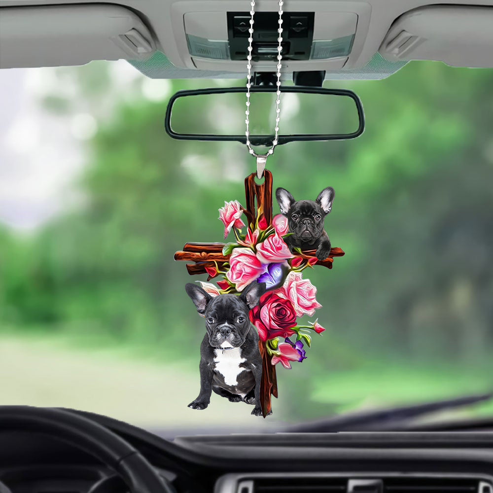 French Bulldog Roses and Jesus Ornament - Dog Ornament - Dog Car Hanging Ornament - Gift For Dog Mom, Dog Lover, Dog Owner
