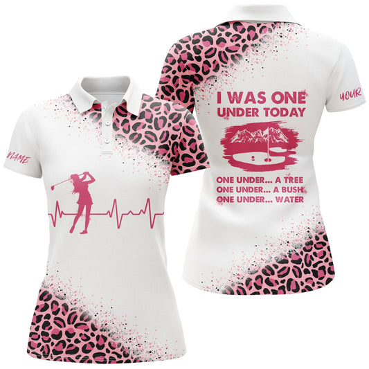 Funny Golf Shirts For Women I Was One Under Today Custom Name Pink Leopard White Women Polo Shirts, Best Gift For Women