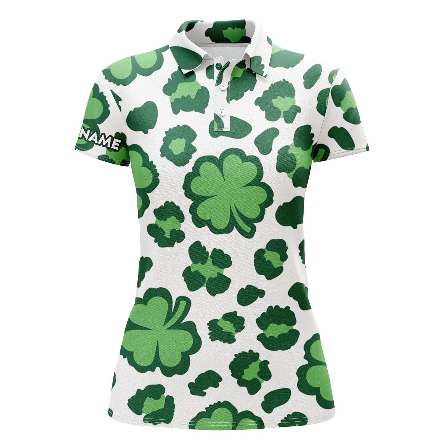 Funny Womens Golf Polo Shirt Clover And Leopard Pattern St. Patrick's Day Custom Name Golfing Gifts, Perfect Gift For Women