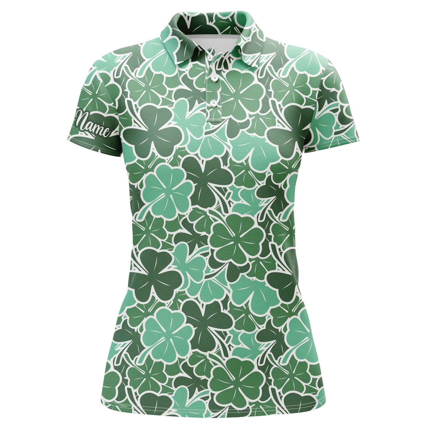 Funny Womens Golf Polo Shirt Clover Leaf Floral Custom Name St. Patrick's Day Pattern Golf Shirts, Perfect Gift For Women