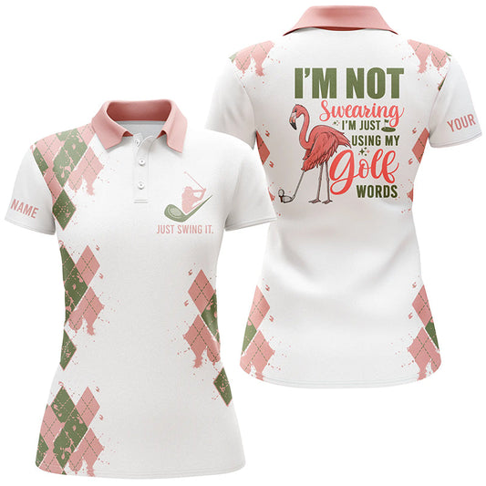Funny Flamingo Womens Golf Polos Shirts Custom Name I'm Not Swearing, I'm Just Using My Golf Words, Perfect Gift For Women