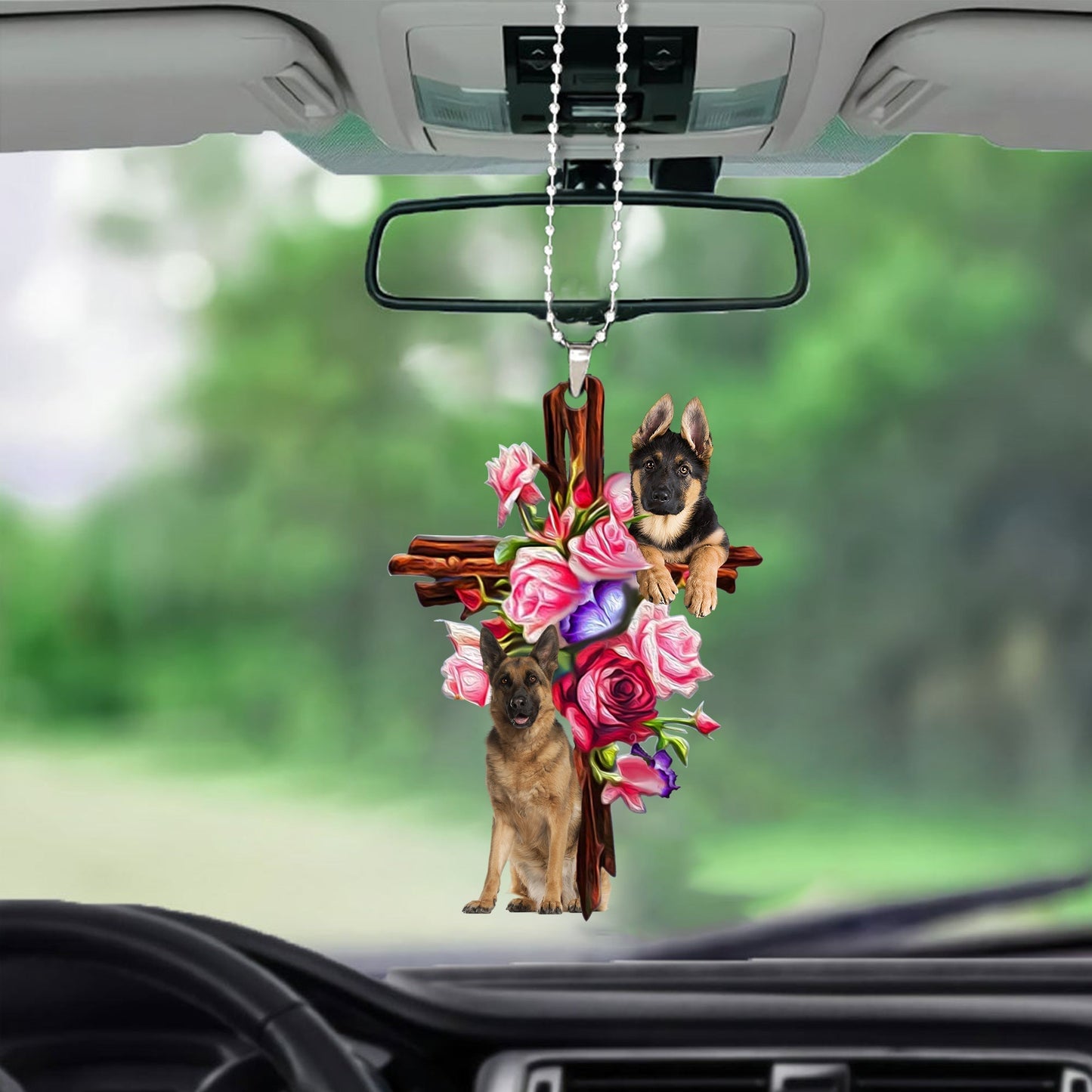 German Shepherd Roses and Jesus Ornament - Dog Car Hanging Ornament - For Dog Lovers - Gift For Dog Mom, Dog Lover, Dog Owner