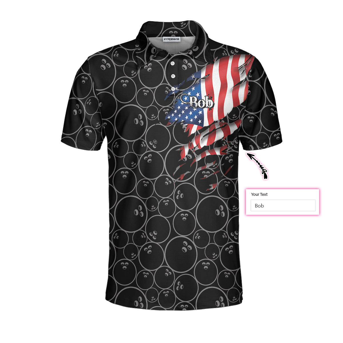 Personalized American Flag Bowling Pattern Men Polo Shirt, Germato's Bowling American Flag Custom Shirt For Men, Best Bowling Shirt For Men, Gift For Bowling Lovers
