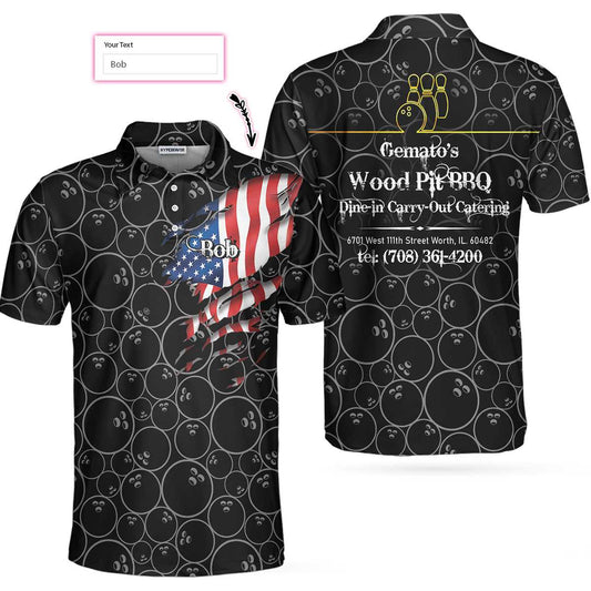 Personalized American Flag Bowling Pattern Men Polo Shirt, Germato's Bowling American Flag Custom Shirt For Men, Best Bowling Shirt For Men, Gift For Bowling Lovers