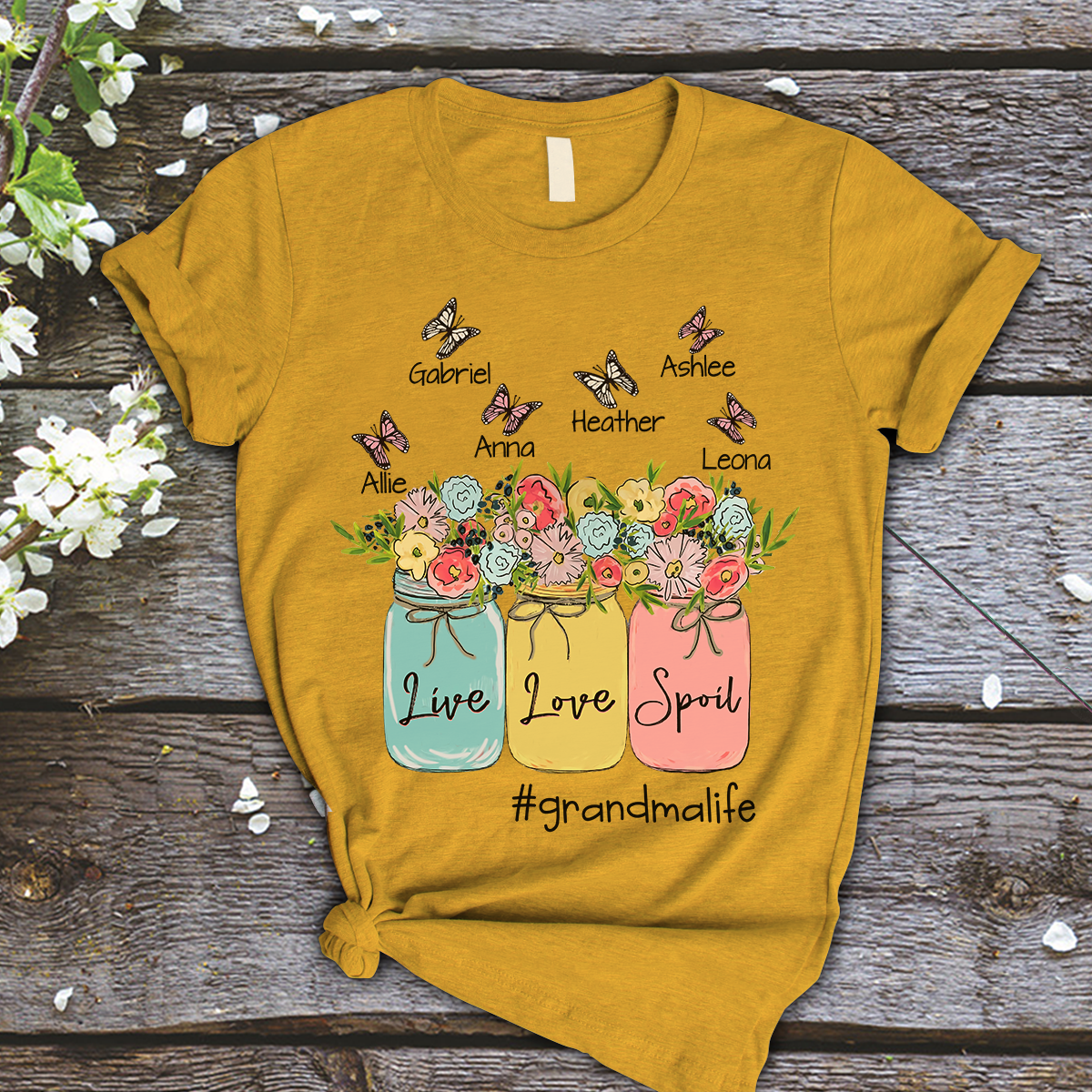 Grandma and Kids Custom Name T-shirt, Live Love Spoil Grandmalife Personalized Shirt, Flower Vase Shirt - Perfect Gift For Gigi, Nana, Mimi, Grandma