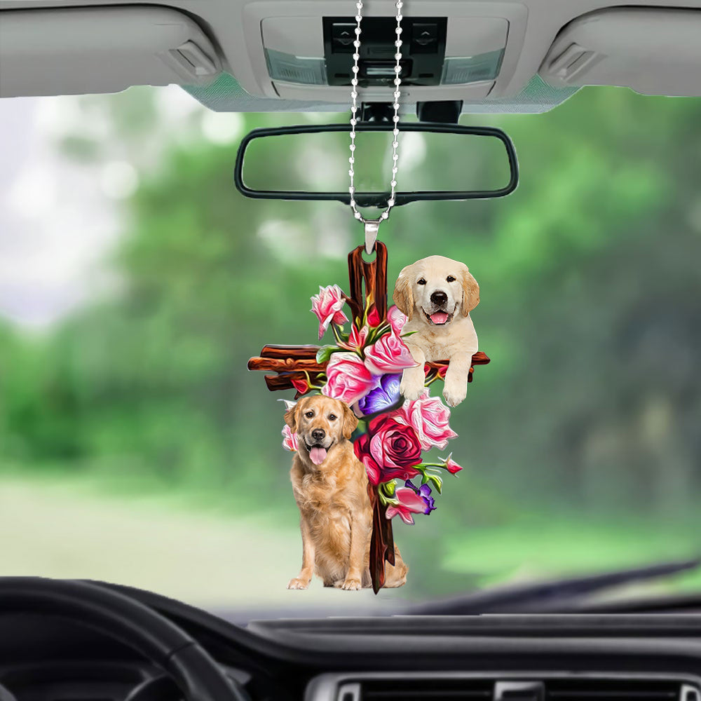 Golden Retriever Roses and Jesus Ornament - Dog Car Hanging Ornament - Gift For Dog Lovers - Gift For Dog Mom, Dog Lover, Dog Owner