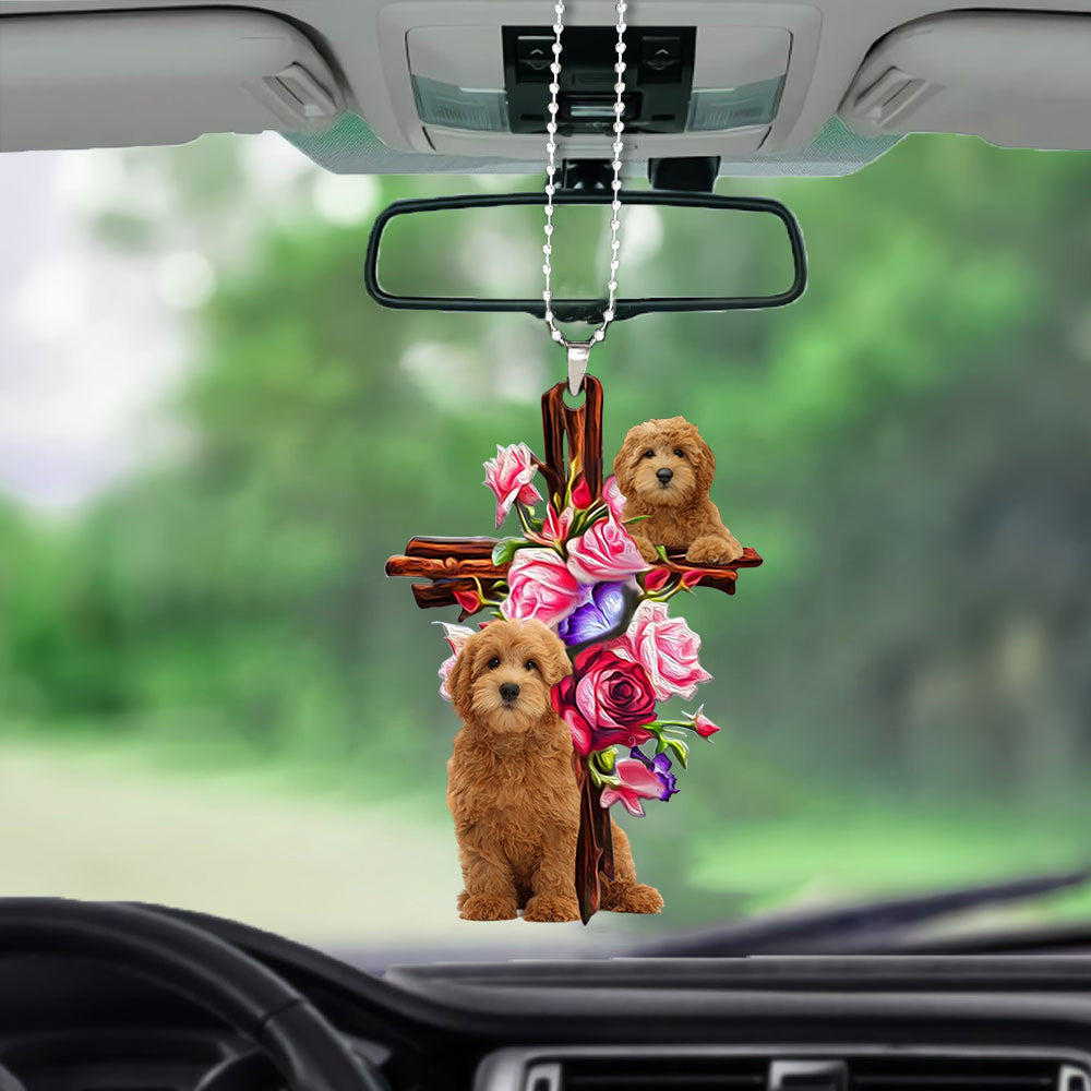Goldendoodle Roses and Jesus Ornament - Dog Car Hanging Ornament - Gift For Dog Mom, Dog Lover, Dog Owner