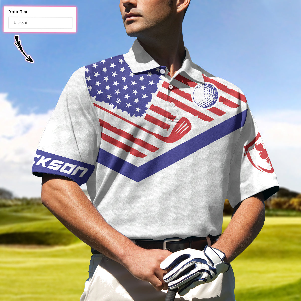 Personalized White Golf Pattern Men Polo Shirt, Golf American Flag New Custom Polo Shirt, Patriotic Golf Shirt For Men, Best Gift For Golfers