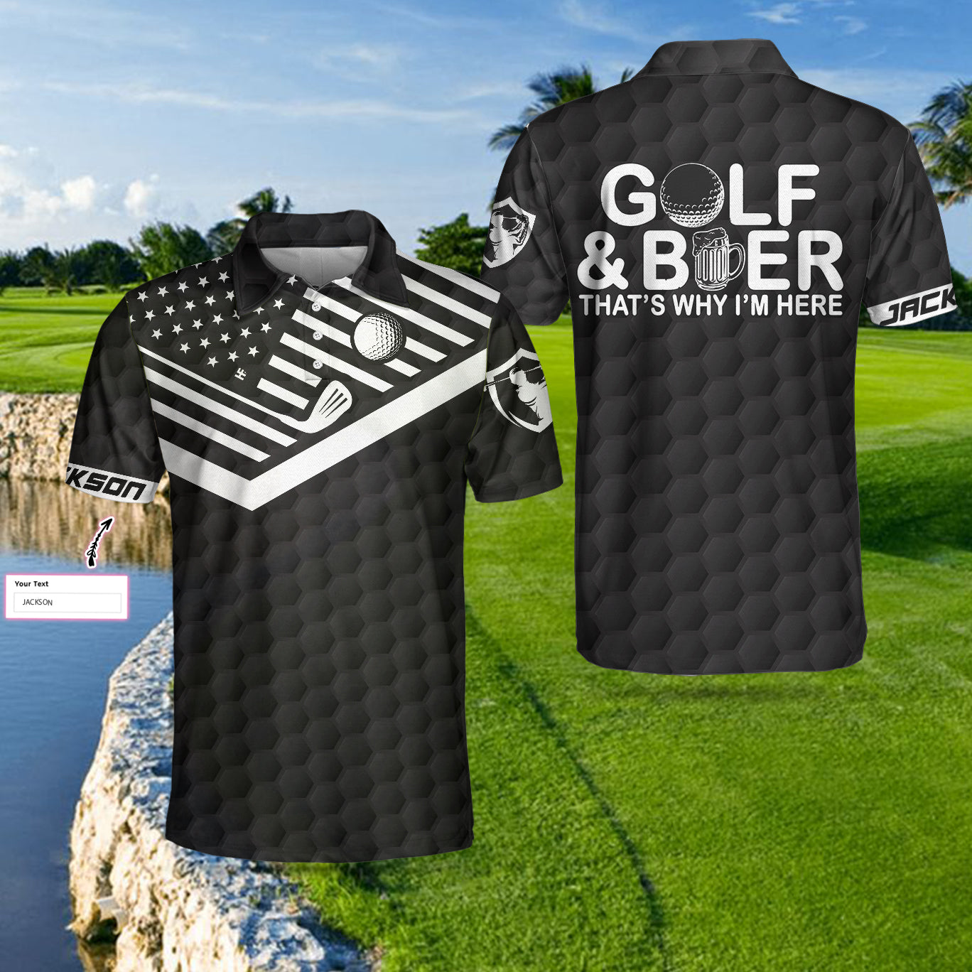 Personalized American Flag Golf Polo Shirt, Golf And Beer That's Why I'm Here Custom Polo Shirt, Best Gift Shirt For Beer Lovers