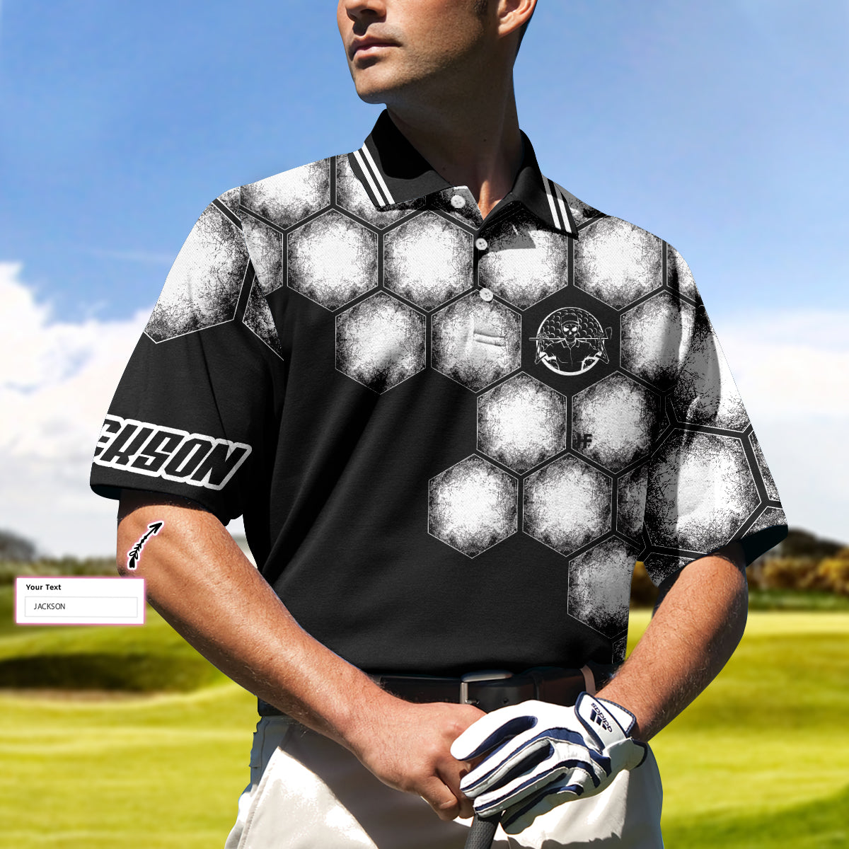 Personalized Golf Ball Black White Polo Shirt, Best Custom Polo Shirt For Golf Players, Cool Golfing Shirt