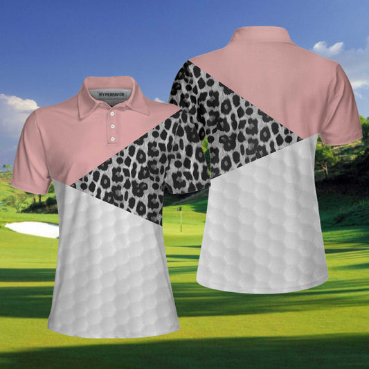 Golf Ball Texture With Leopard Pattern Golf Short Sleeve Women Polo Shirt, Golf Shirt For Female Golfers
