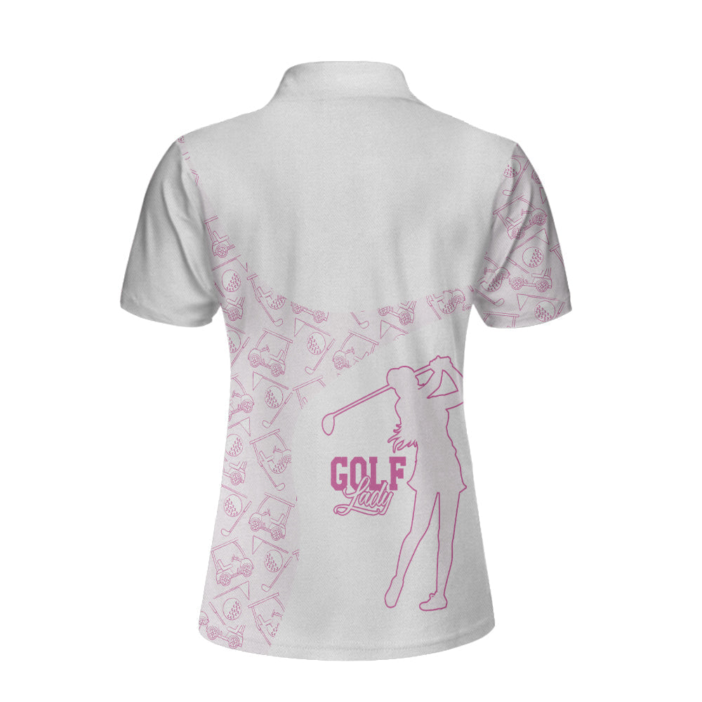 Personalized Pink Pattern Short Sleeve Women Polo Shirt, Golf Girl White And Pink Golf Custom Shirt For Ladies