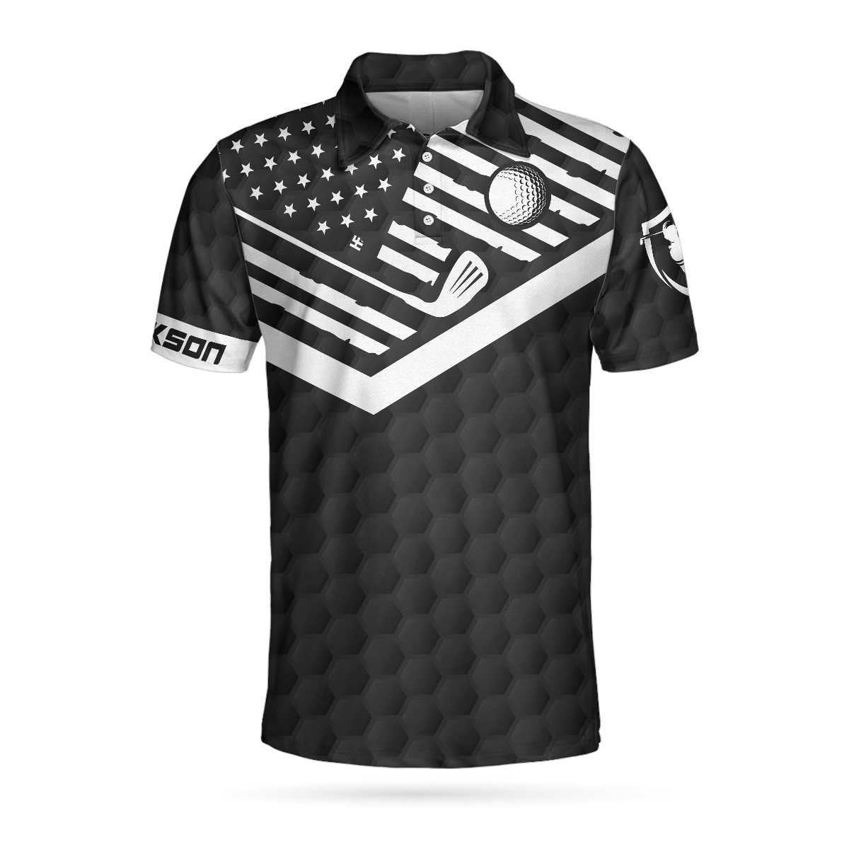 Personalized Black American Flag Golf Ball Pattern Men Polo Shirt, Golf in Desert Custom Polo Shirt, Unique Male Golf Gift, I Don't Need Therapy I Just Need To Ride My Bike And Play Golf Shirt For Men