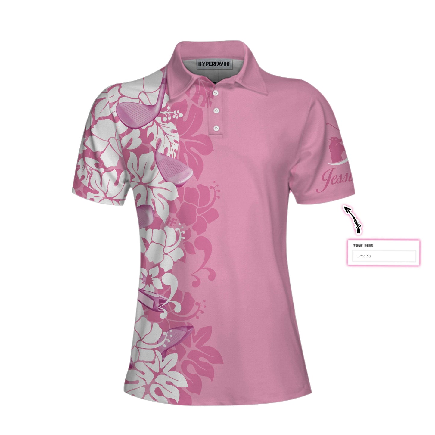 Golfer Flower Pink Custom Short Sleeve Women Polo Shirt, Personalized Floral Golf Shirt For Ladies, Best Gift For Golfers