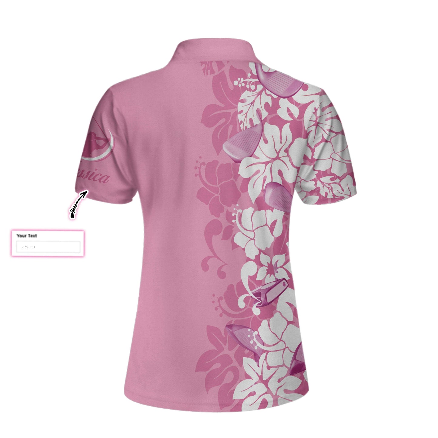 Golfer Flower Pink Custom Short Sleeve Women Polo Shirt, Personalized Floral Golf Shirt For Ladies, Best Gift For Golfers