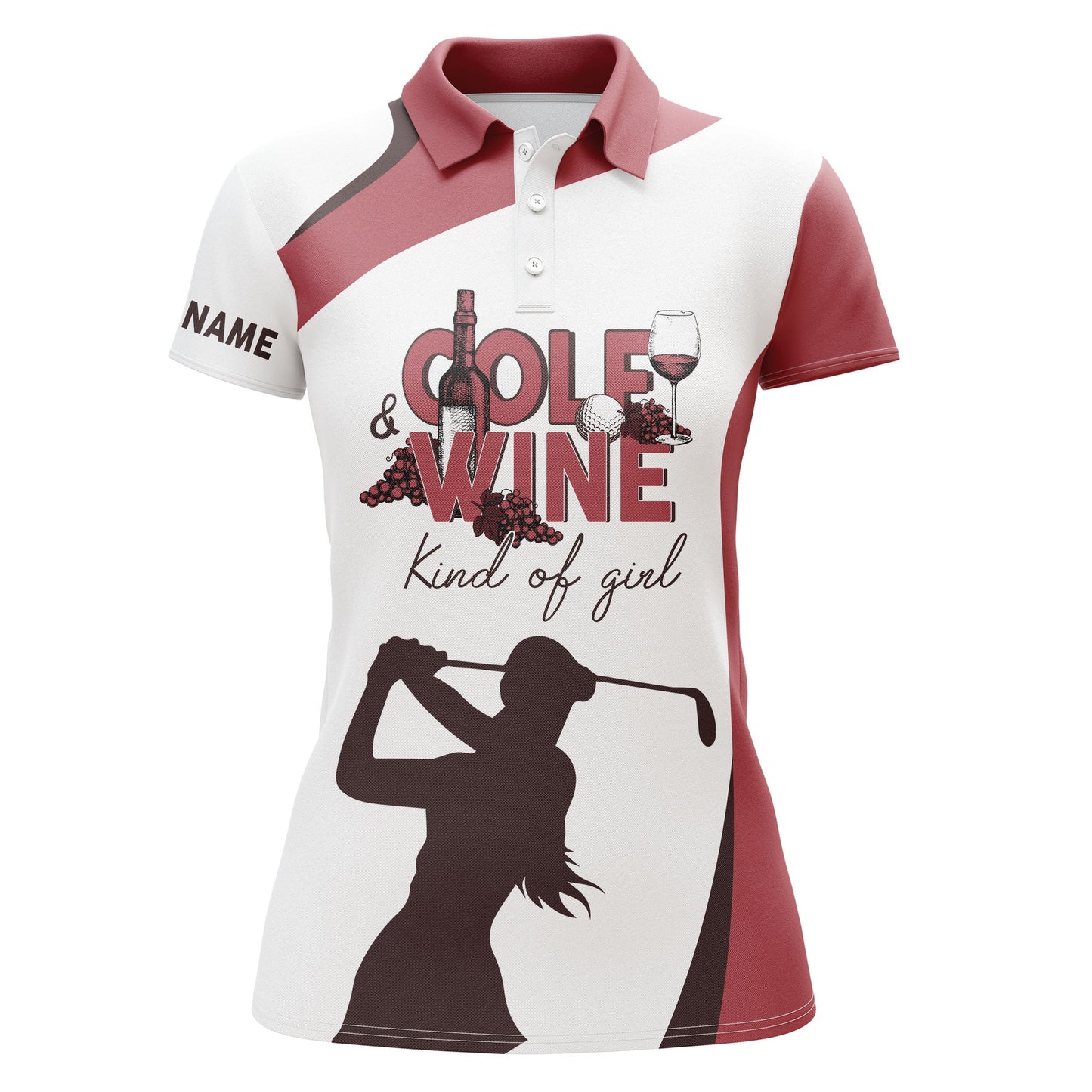 Golf Polo Shirts For Women Golf & Wine Kind Of Girl Custom Name Red & White Golf Shirt For Wine Lovers