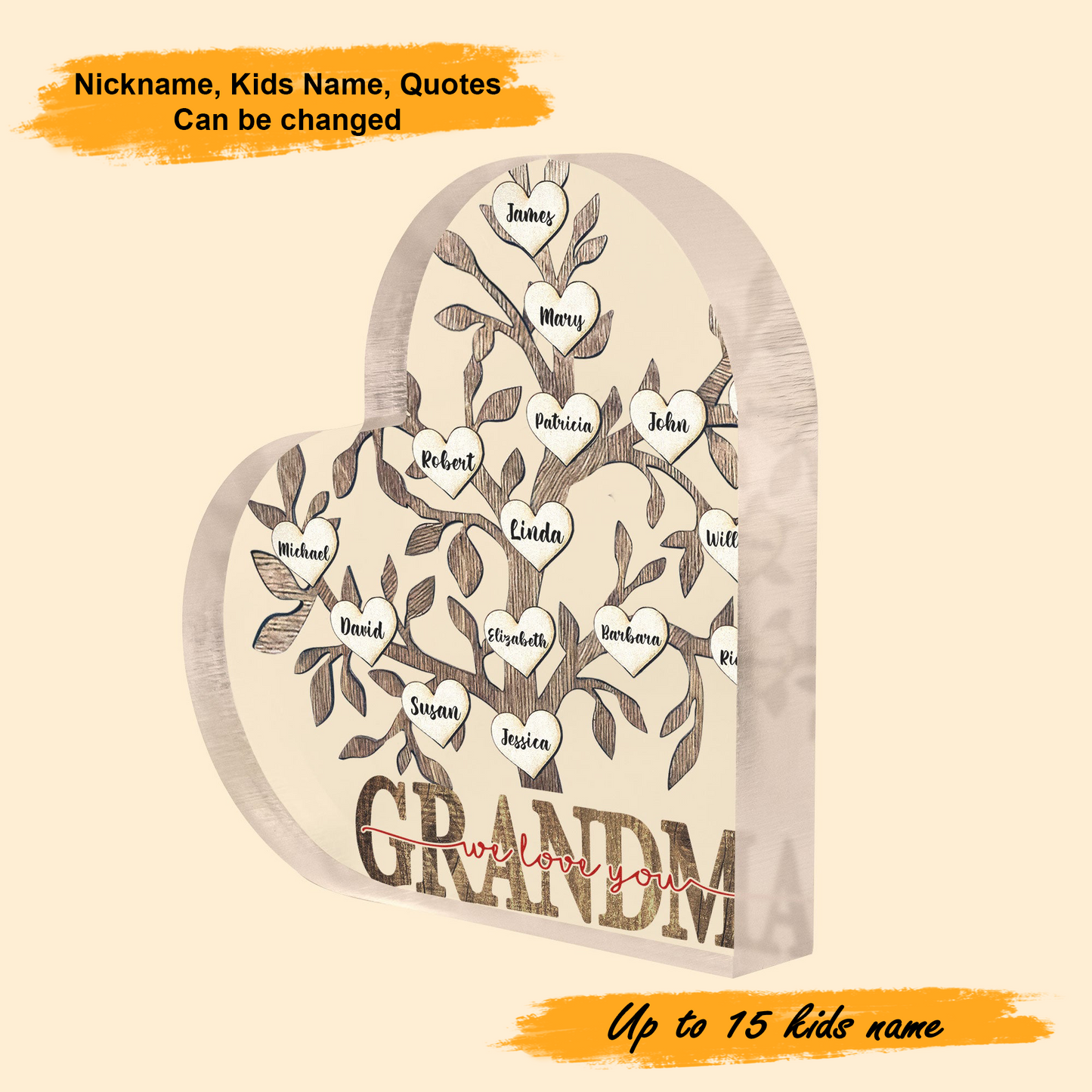 Mother's Day Grandma We Love You, Personalized Heart Shaped Acrylic Plaque - Custom Name Gifts For Grandma, Nana, Mother, Mom, Mama, Gigi
