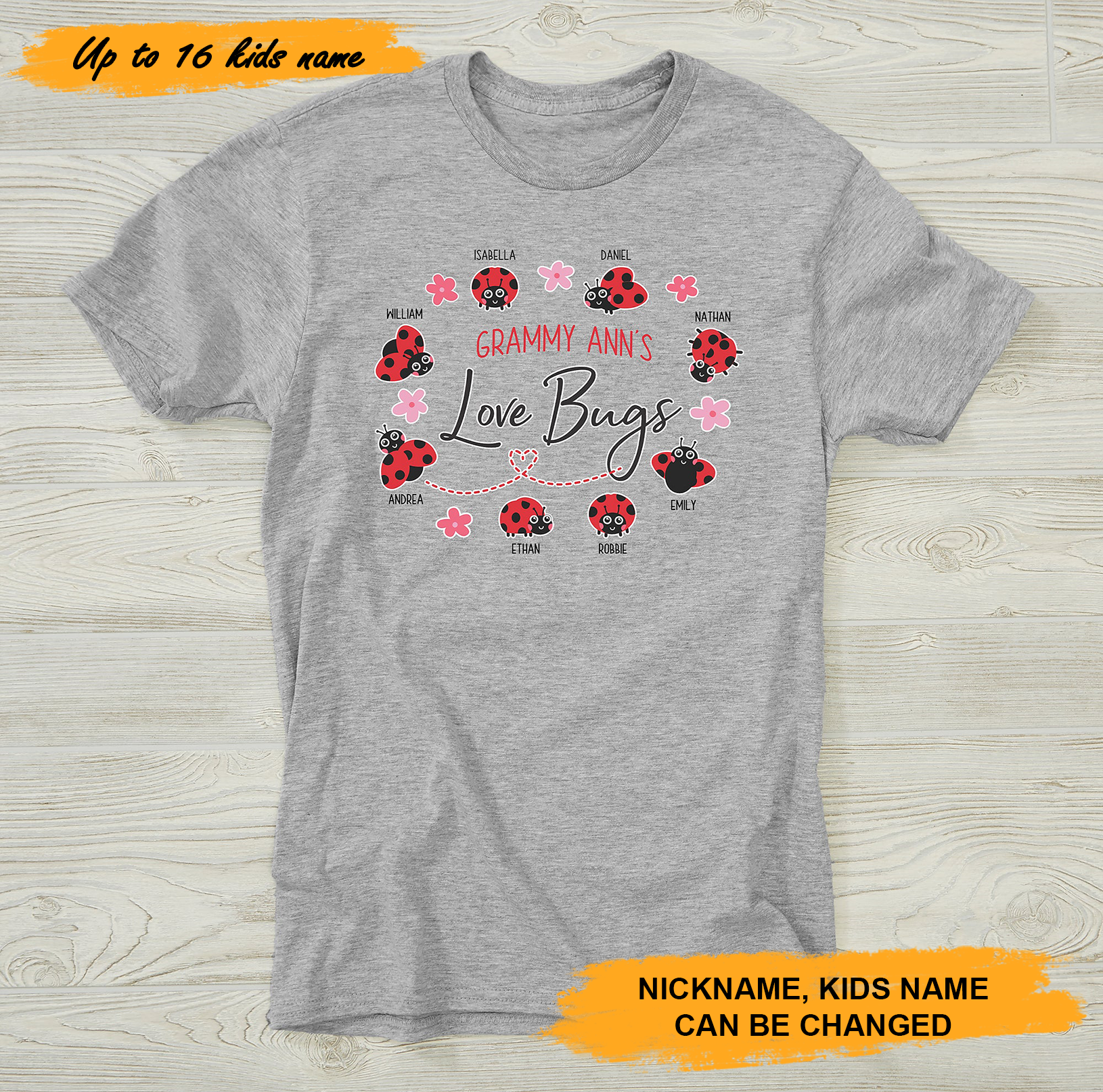 Grandma's T-shirt, Grandma Love Bugs Custom Name Shirt, Mother's Day Shirt - Personalized Gift For Mom, Gigi, Nana, Mimi, Grandma