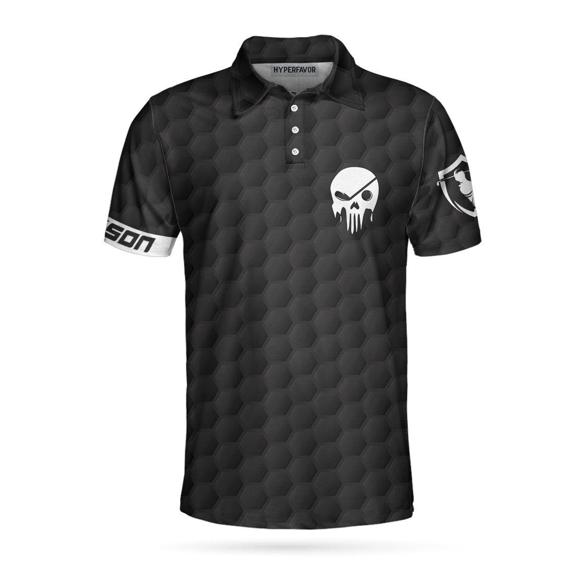Personalized Black Skull Golfing Men Polo Shirt, Grass Destroyer Custom Polo Shirt Design, Golf Gift Idea For Male