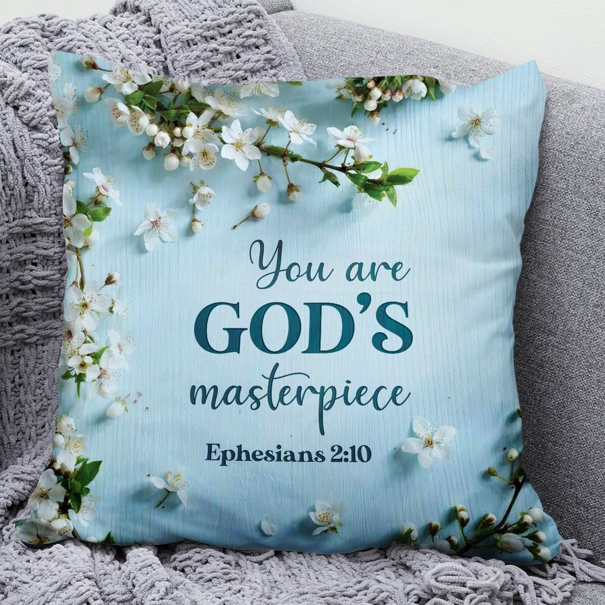 Bible Verse Pillow - Scripture Pillow - God Pillow - You Are Gods Masterpiece - Beautiful Flower Christian Pillow