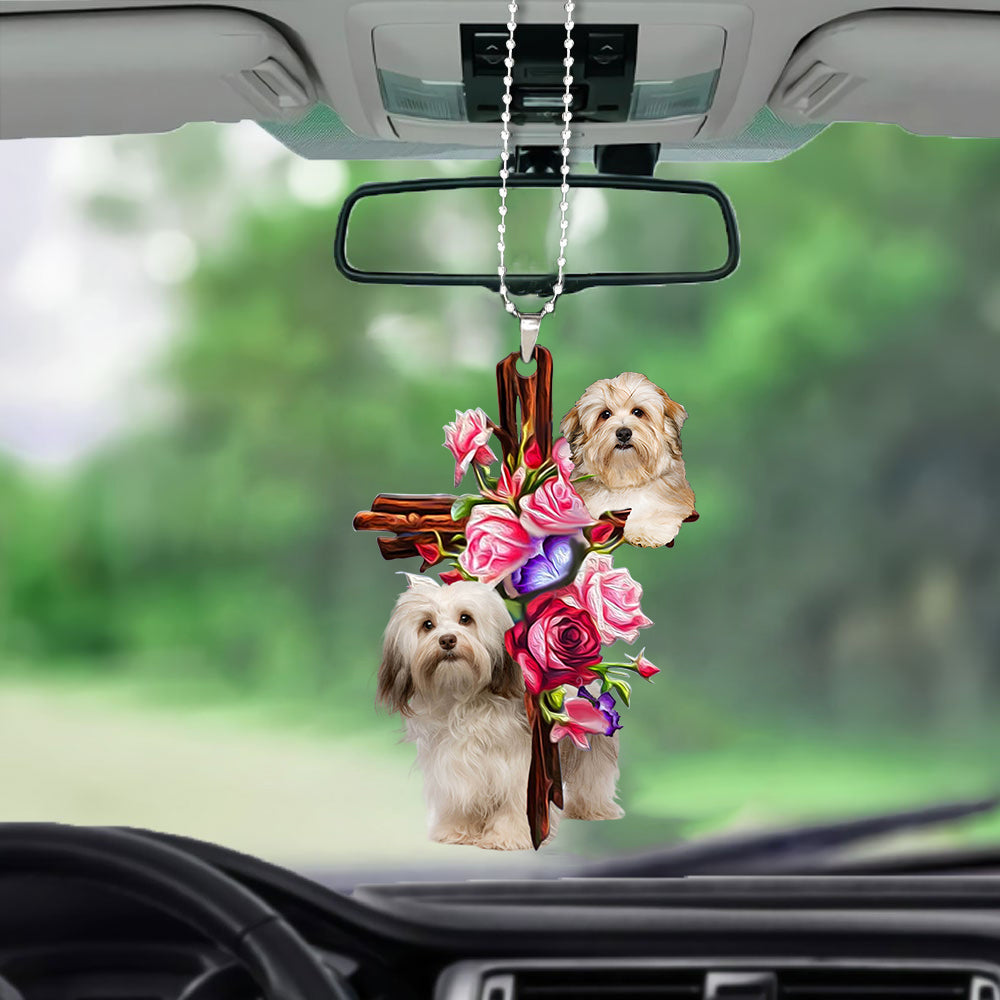 Havanese Roses and Jesus Ornament - Dog Car Hanging Ornament - Gift For Dog Mom, Dog Lover, Dog Owner