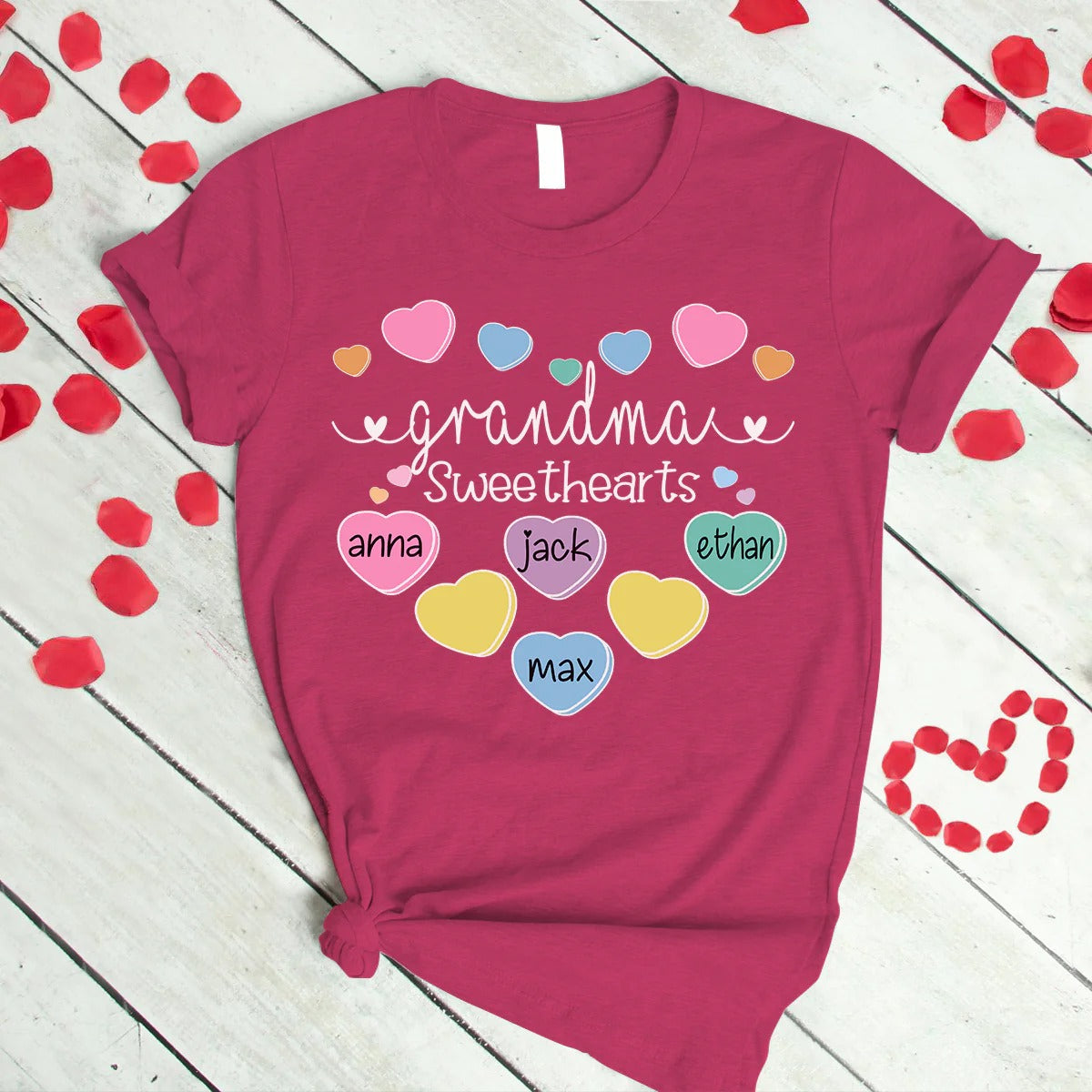 Grandma and Kids Custom Name T-shirt, Grandma Sweethearts With Grandkids Heart Personalized Shirt - Perfect Gift For Gigi, Nana, Mimi, Grandma