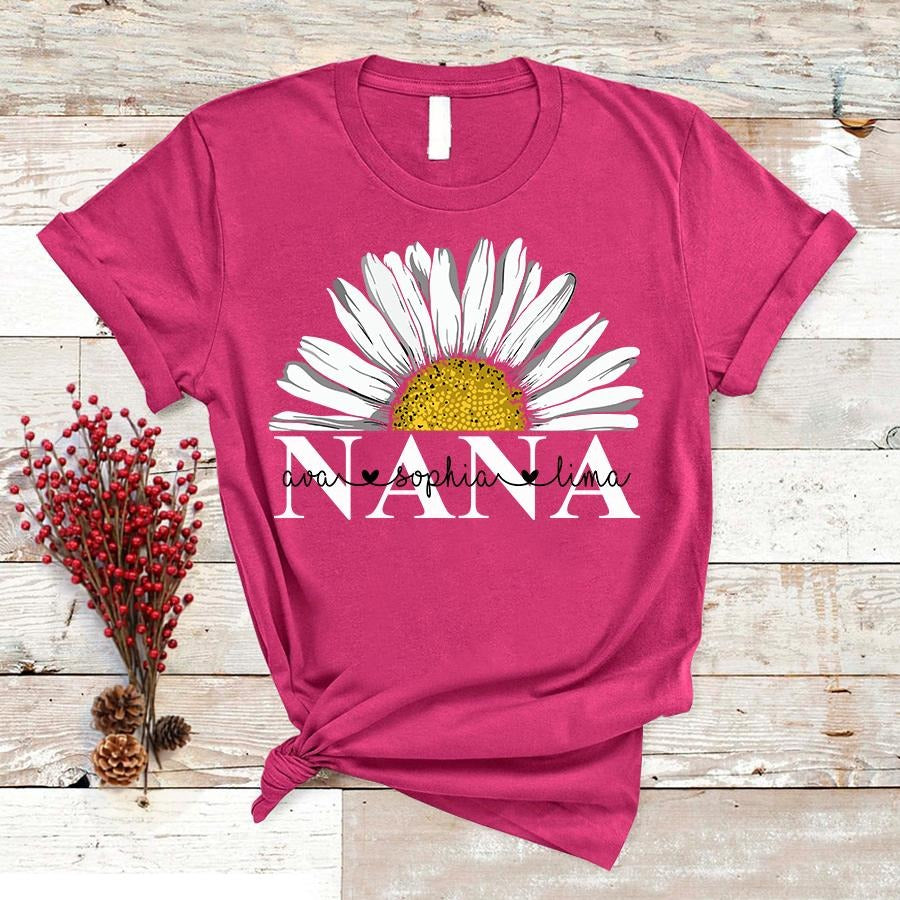 Grandma and Kids Custom Name T-shirt, Nana Daisy Personalized Shirt - Perfect Gift For Gigi, Nana, Mimi, Grandma