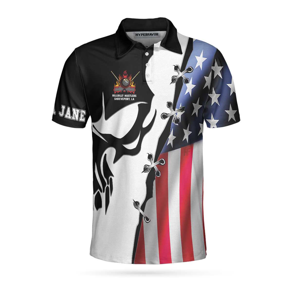 Personalized American Flag Billiards Men Polo Shirt, Hillbilly Hustlers Custom Polo Shirt, Best Gift For Billiards Lovers
