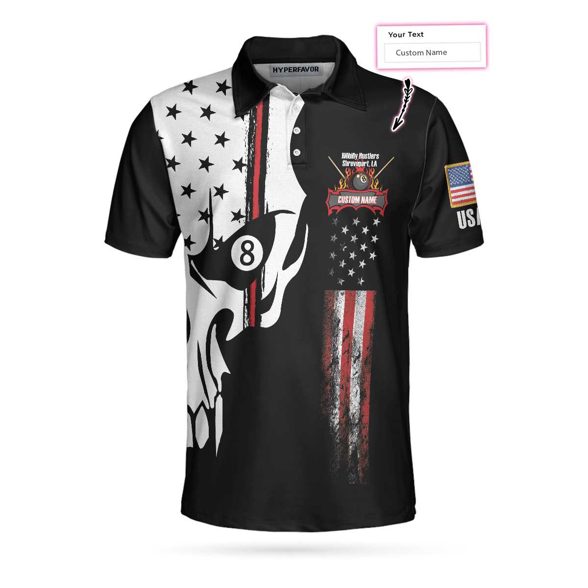 Personalized American Flag Skull Billiards Pool Men Polo Shirt, Hillbilly Hustlers Custom Polo Shirt, Best Gift For Billiards Lovers