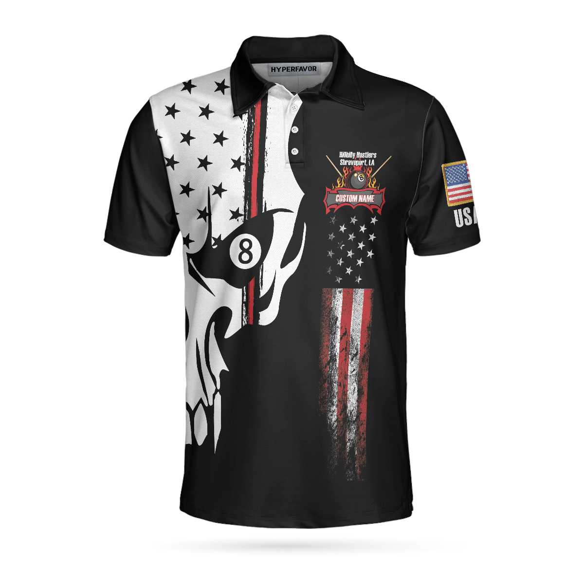Personalized American Flag Skull Billiards Pool Men Polo Shirt, Hillbilly Hustlers Custom Polo Shirt, Best Gift For Billiards Lovers