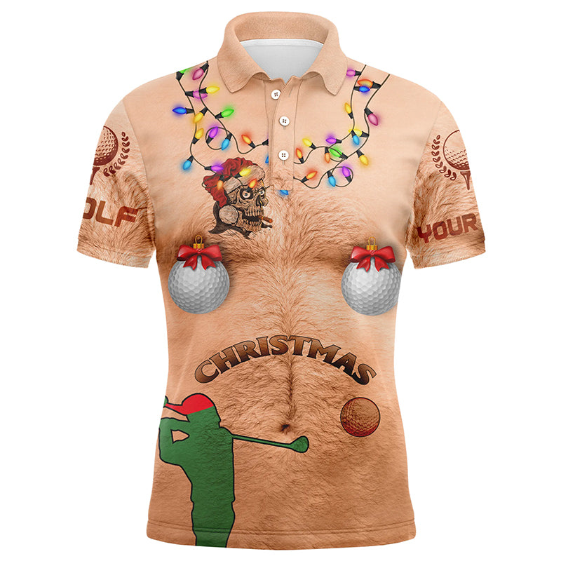 Christmas Golf Men Polo Shirt - Custom Name Funny Hairy Chest Ugly Apparel - Personalized Gift For Golf Lover, Men, Team, Husband, Boyfriend