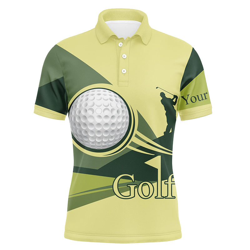 Golf Men Polo Shirt - Golf Balls Pattern Custom Name Green Yellow Apparel - Personalized Gift For Golf Lover, Team, Golfer