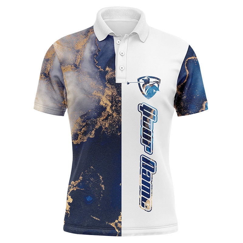 Golf Men Polo Shirt - Custom Name Blue White Pattern Apparel - Personalized Gift For Golf Lover, Male, Husband, Team Golf, Boyfriend