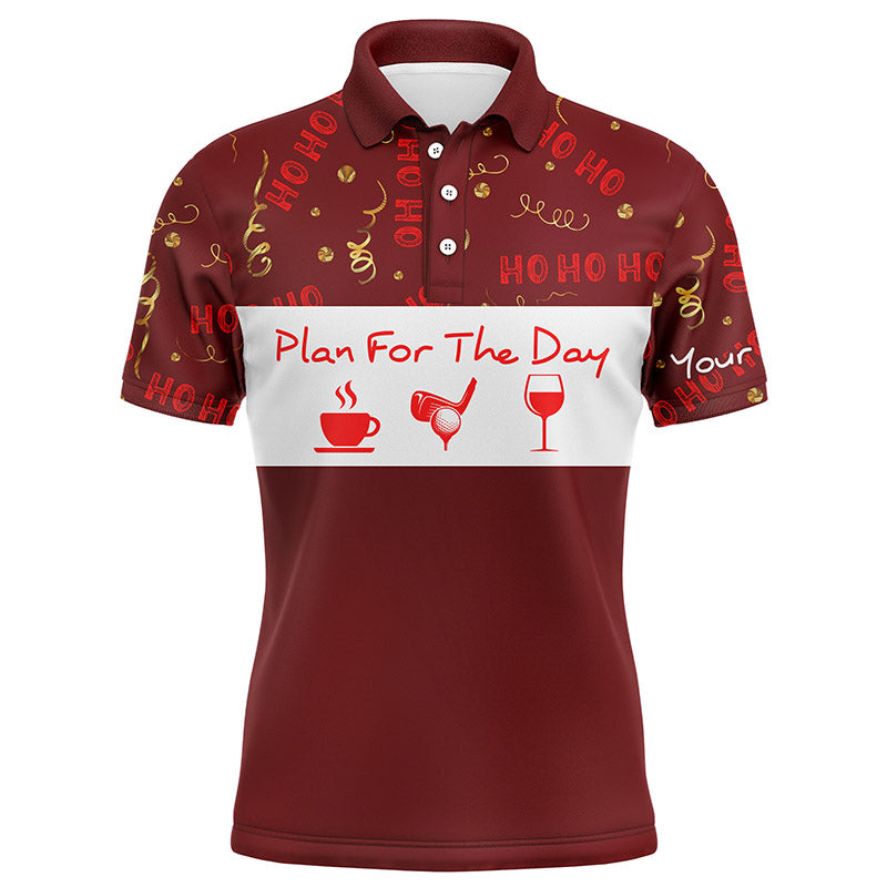 Golf Men Polo Shirt - Christmas Custom Name Apparel - Personalized Gift For Golf Lover, Men, Team, Husband - Plan For The Day Coffee Golf Wine