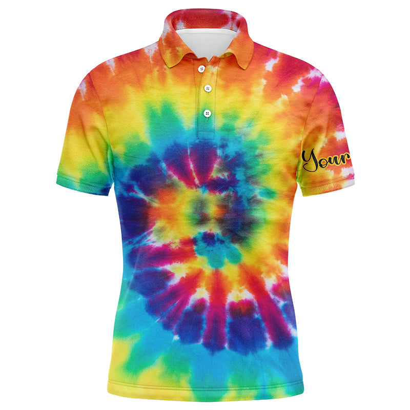 Colorful Tie Dye Background Custom Name Golf Men Polo Shirt - Personalized Gift For Golf Lover, Team, Golfer, Husband, Boyfriend