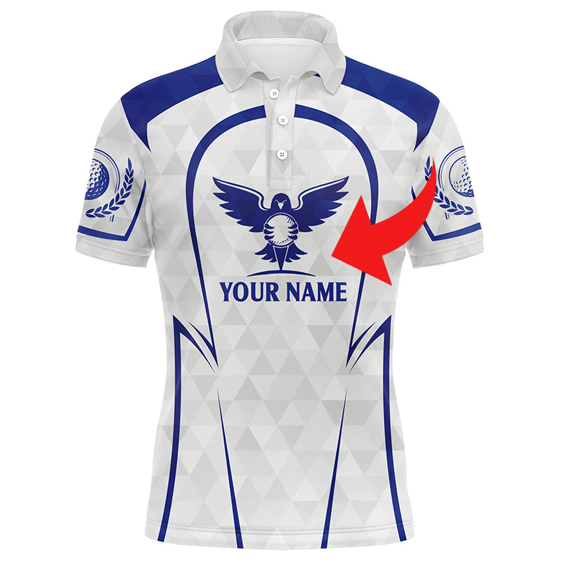 Golf Men Polo Shirt - Golf Clubs Custom Name And Logo Blue & White Apparel - Personalized Gift For Golf Lover, Team, Husband, Boyfriend, Men