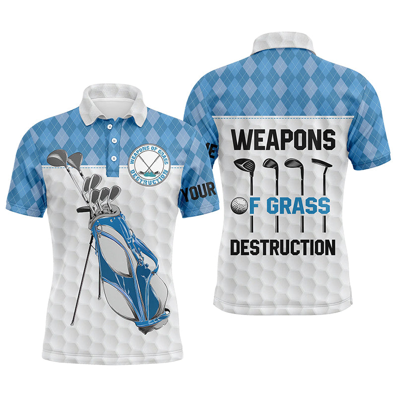 Golf Men Polo Shirt - Golf Bag Clubs Custom Name Apparel - Personalized Gift For Golf Lover, Team, Male Players, Golfer - Weapons Of Grass Destruction
