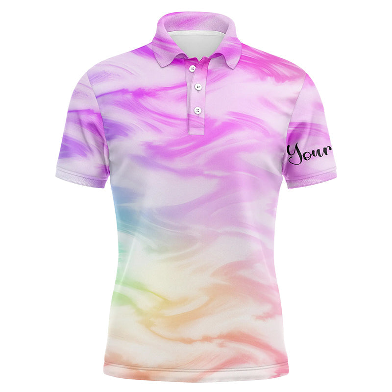 Golf Men Polo Shirt - Colorful Watercolor Paint Pattern Custom Name Apparel - Personalized Gift For Golf Lover, Team, Male Players, Golfer